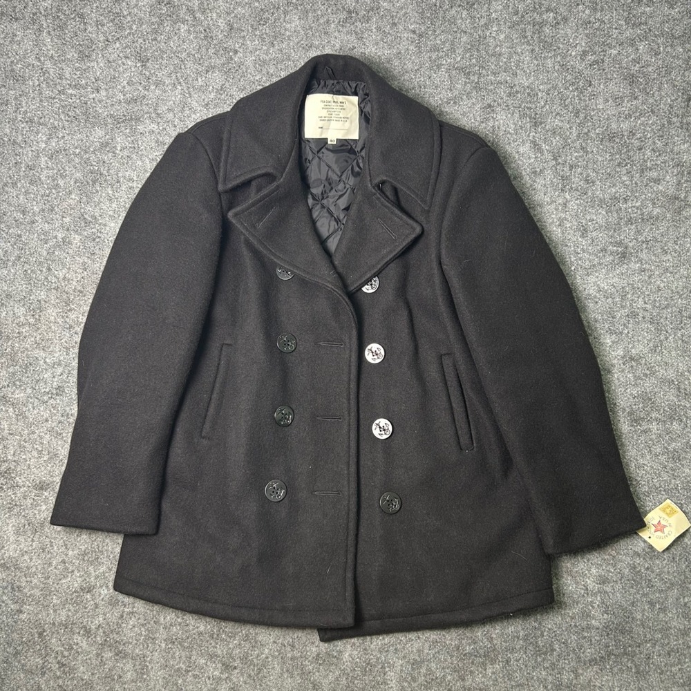 Vintage 1999 Military Wool Pea Coat Black Biker Goth Retro Size 40